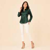 Bottle Green Mashru Silk Shirt