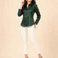 Bottle Green Mashru Silk Shirt