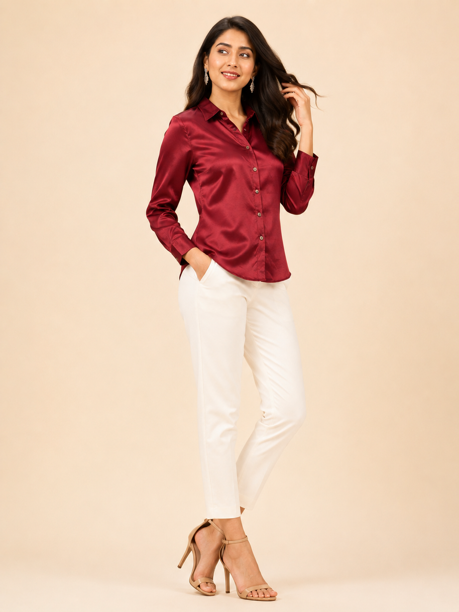 Maroon Mashru Silk Shirt