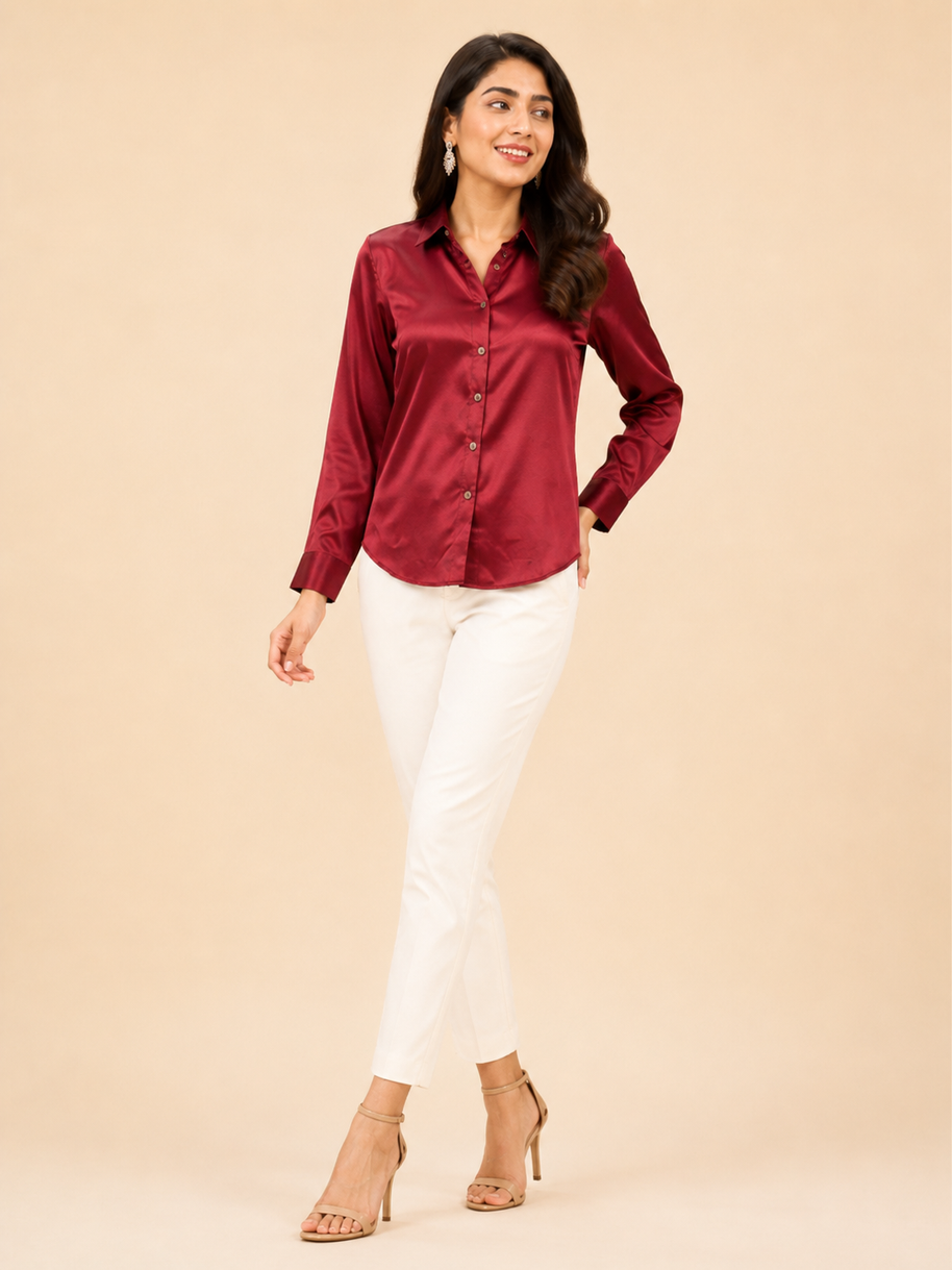 Maroon Mashru Silk Shirt