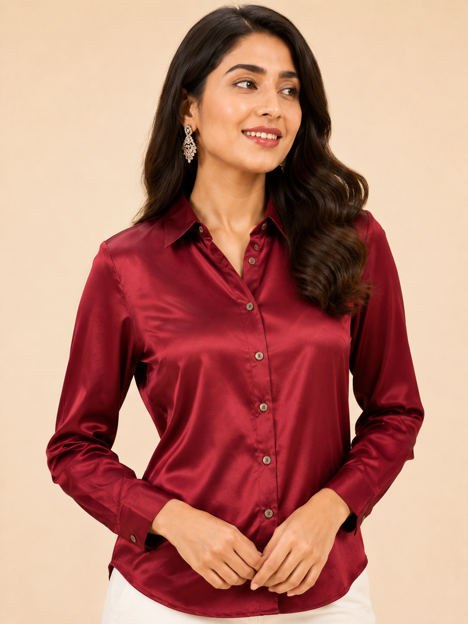 Maroon Mashru Silk Shirt
