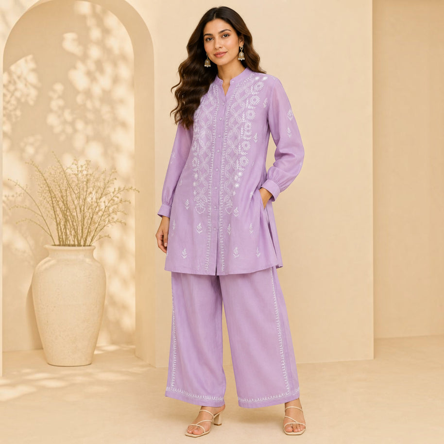 Purple Chanderi Silk Coords Set