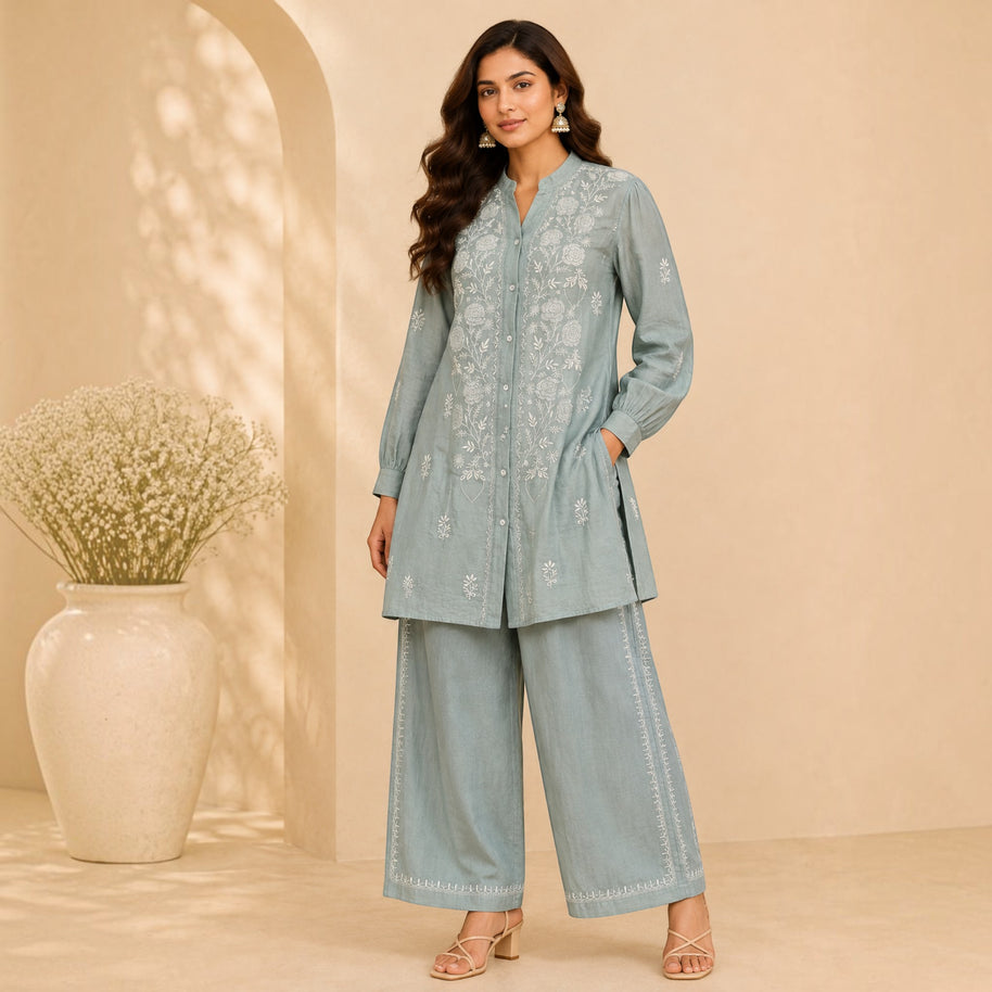 Teal Green Chanderi Silk Coords Set