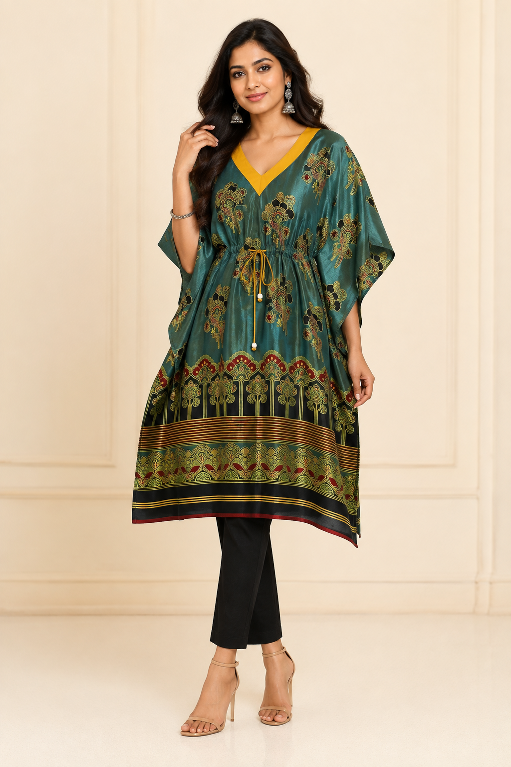 Green Mashru Silk Kaftan