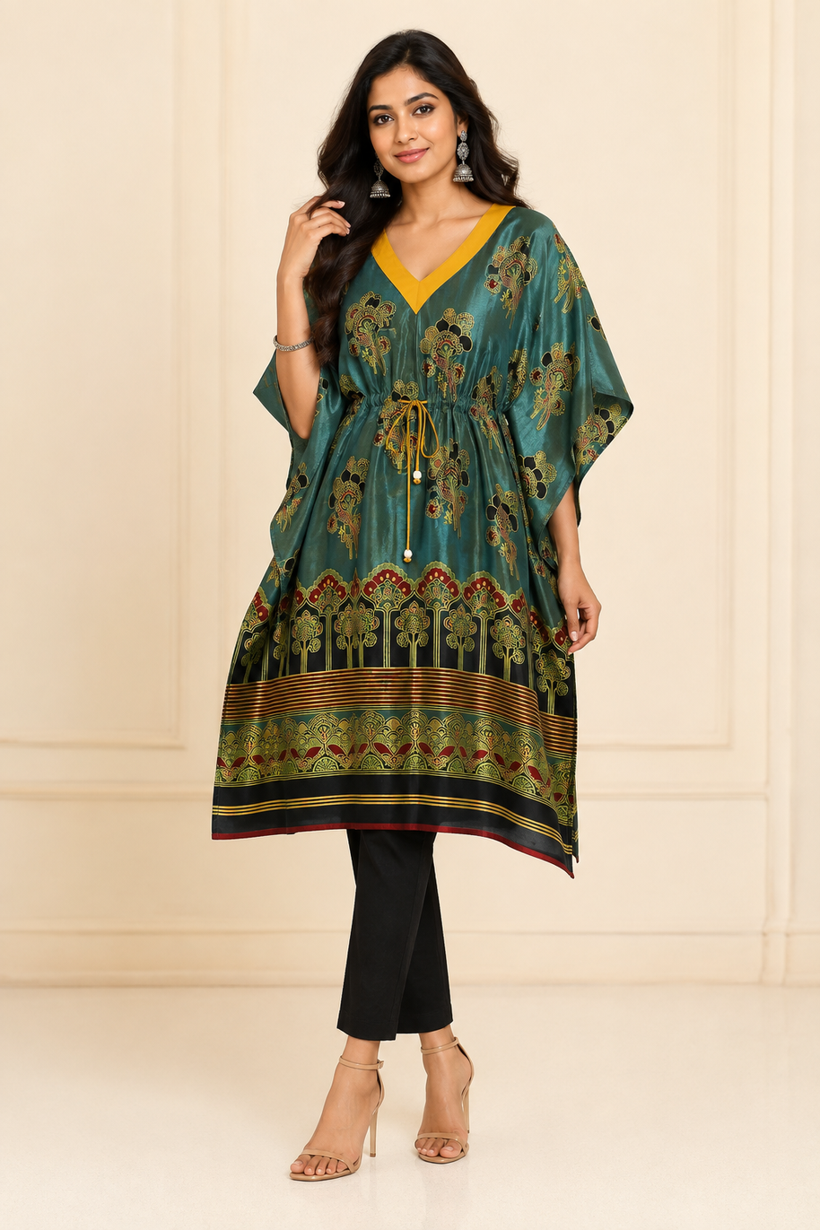 Green Mashru Silk Kaftan