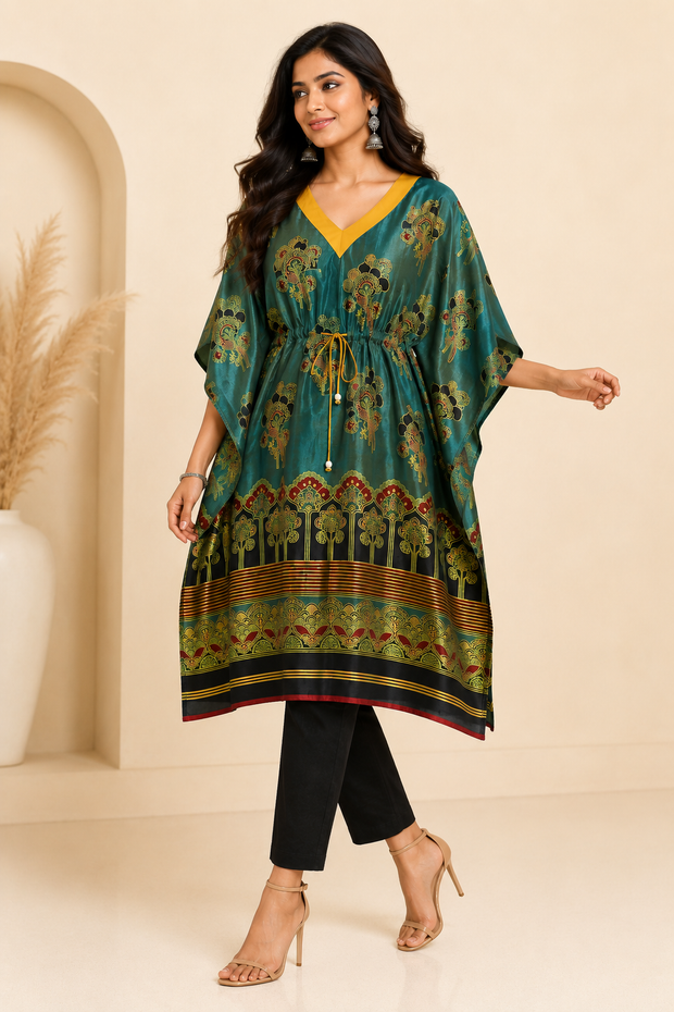 Green Mashru Silk Kaftan