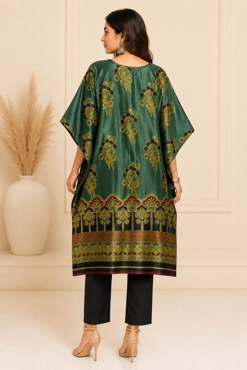 Green Mashru Silk Kaftan