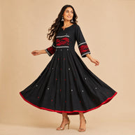Black Red Handloom Jamdani Cotton Dress