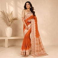 Rust Orange Handwoven Khandua Patta Silk Saree