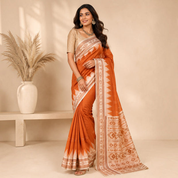 Rust Orange Handwoven Khandua Patta Silk Saree