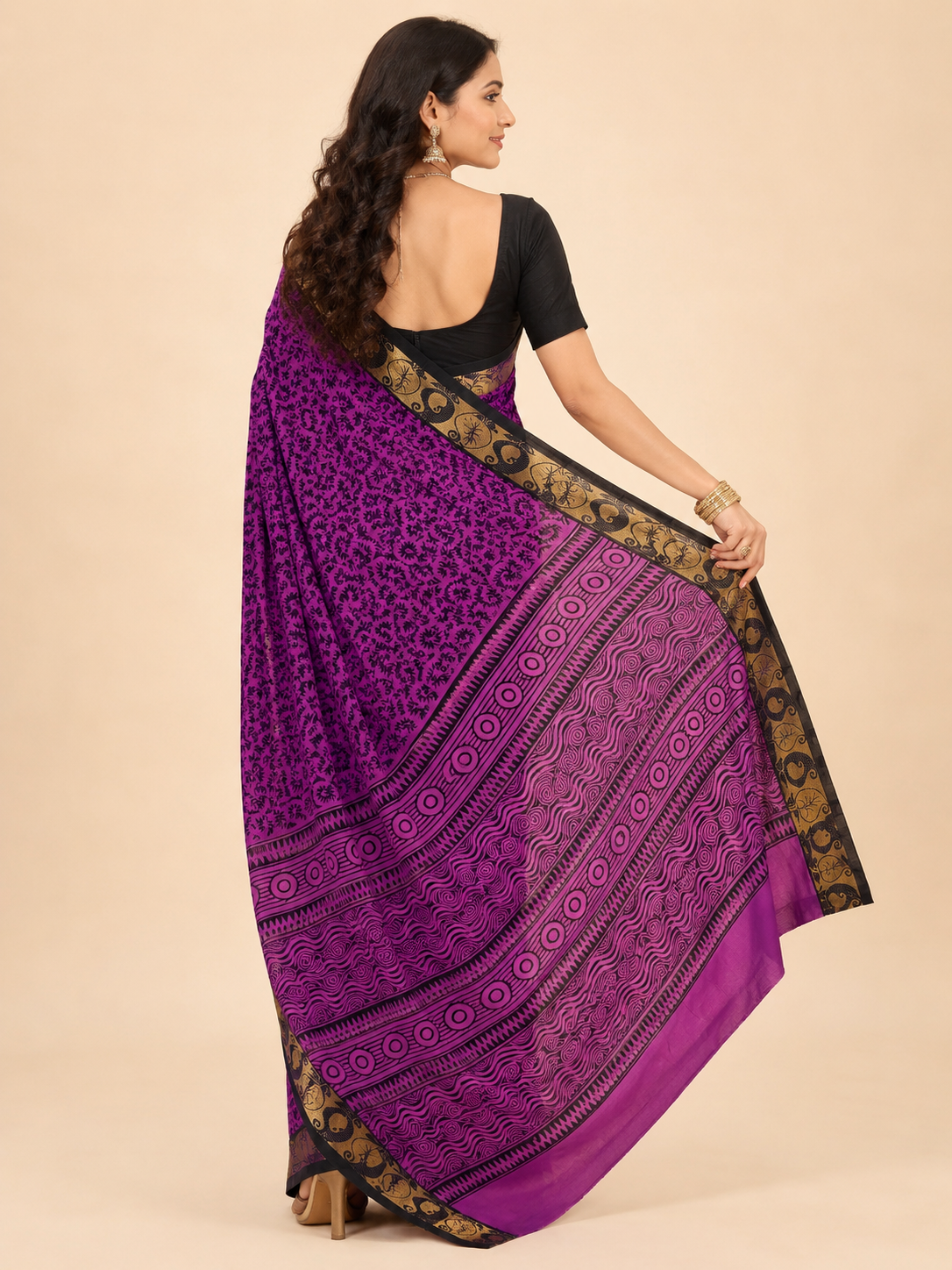 Purple Floral Cotton Saree