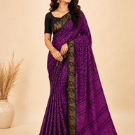 Purple Floral Cotton Saree