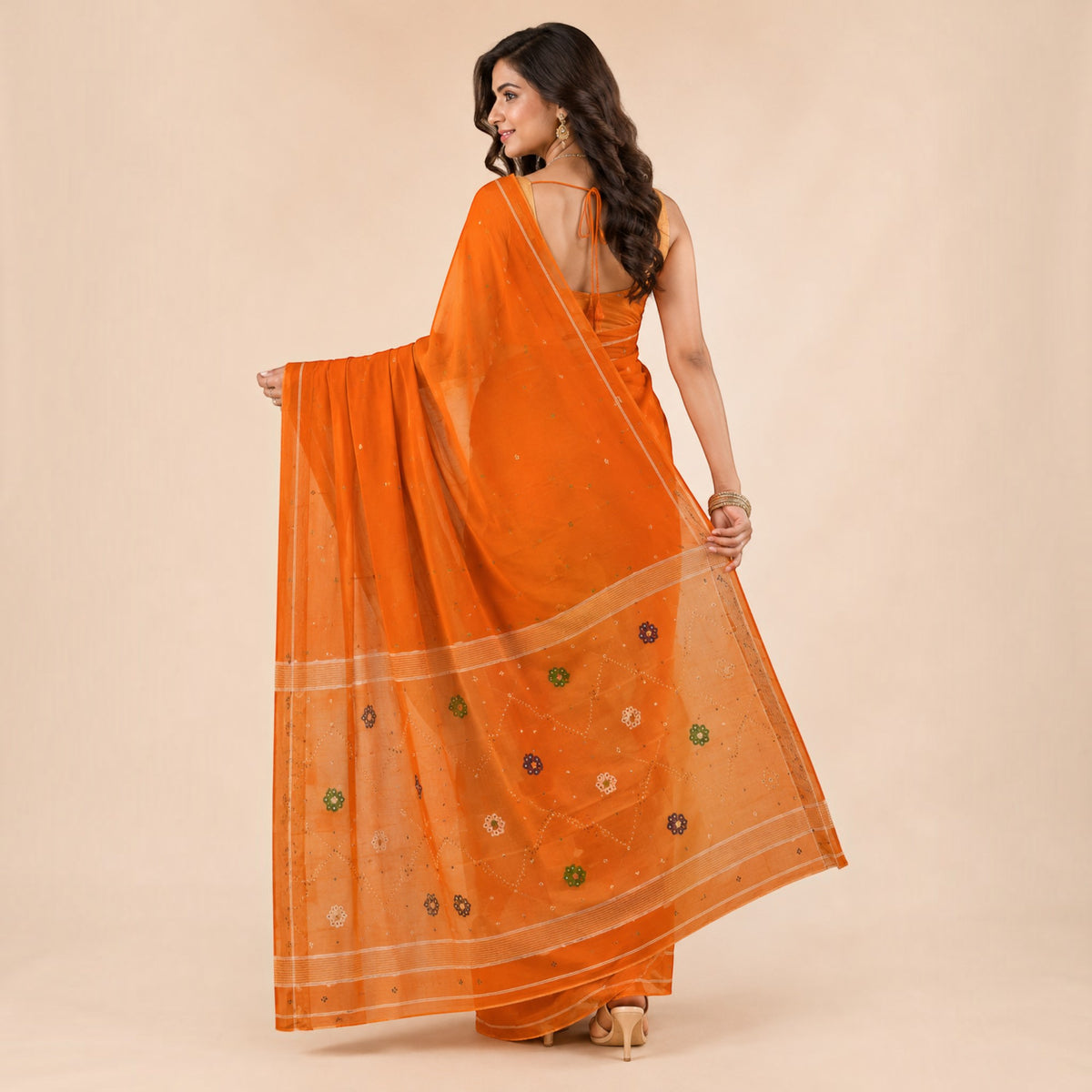 Orange Cotton Saree
