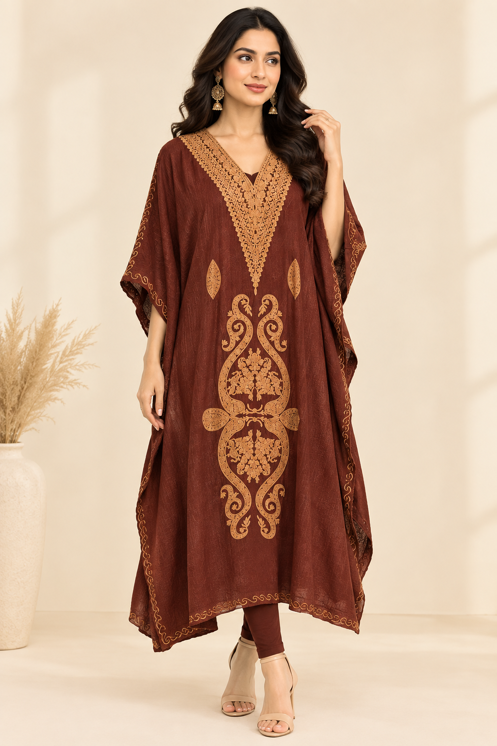 Brown Golden Paisley Kaftan