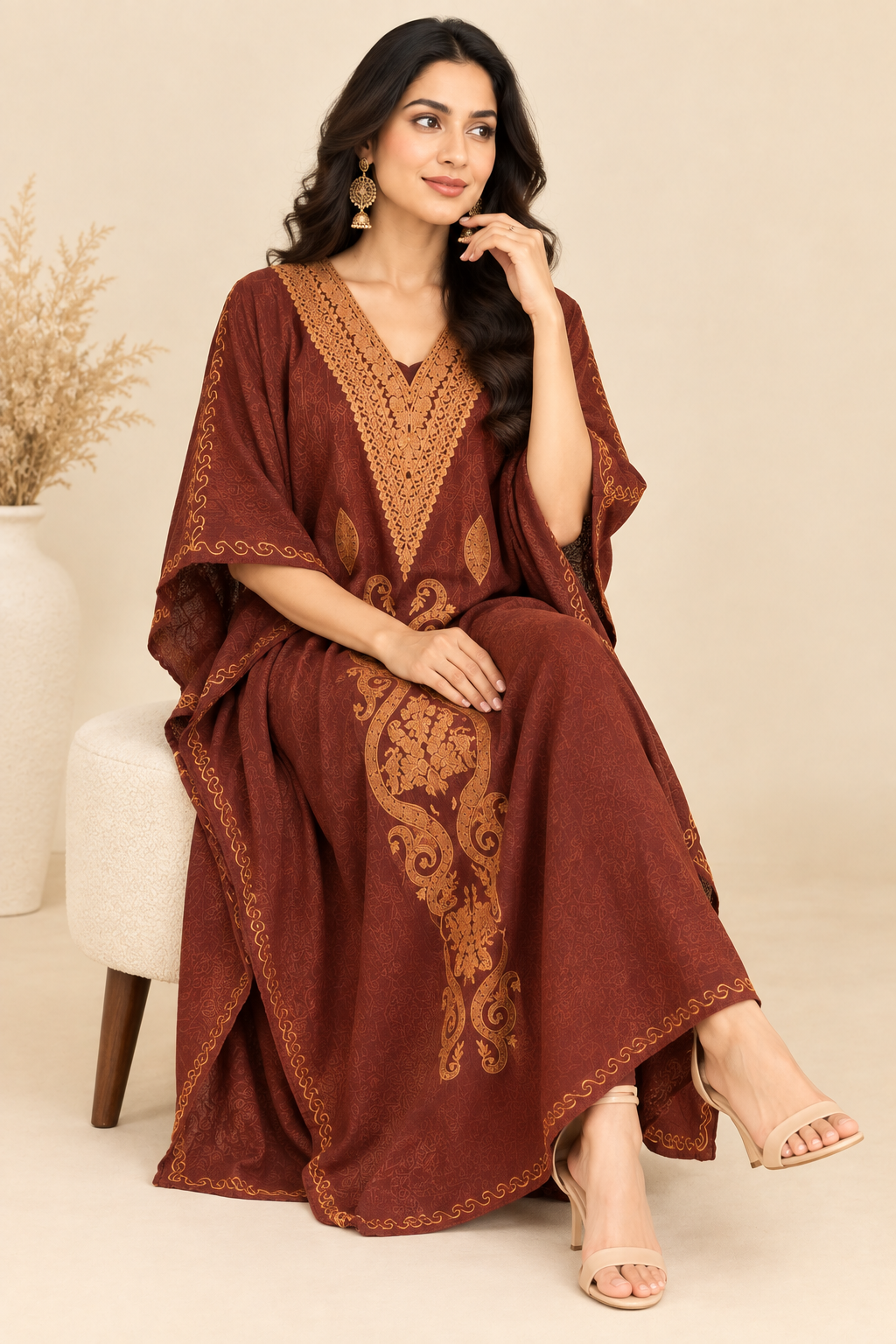 Brown Golden Paisley Kaftan