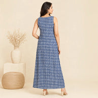 Indigo Triangle Print A-Line Long Dress