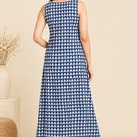 Indigo Triangle Print A-Line Long Dress