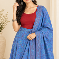 Blue Handblock Cotton Wrap Around Skirt