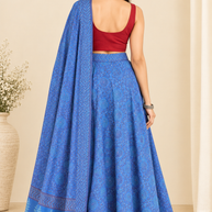 Blue Handblock Cotton Wrap Around Skirt