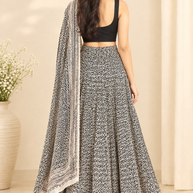 Offwhite Black Spiral Handblock Cotton Wrap Around Skirt