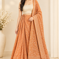 Orange Handblock Print Cotton Wrap Around Skirt