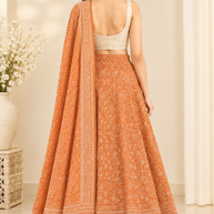 Orange Handblock Print Cotton Wrap Around Skirt