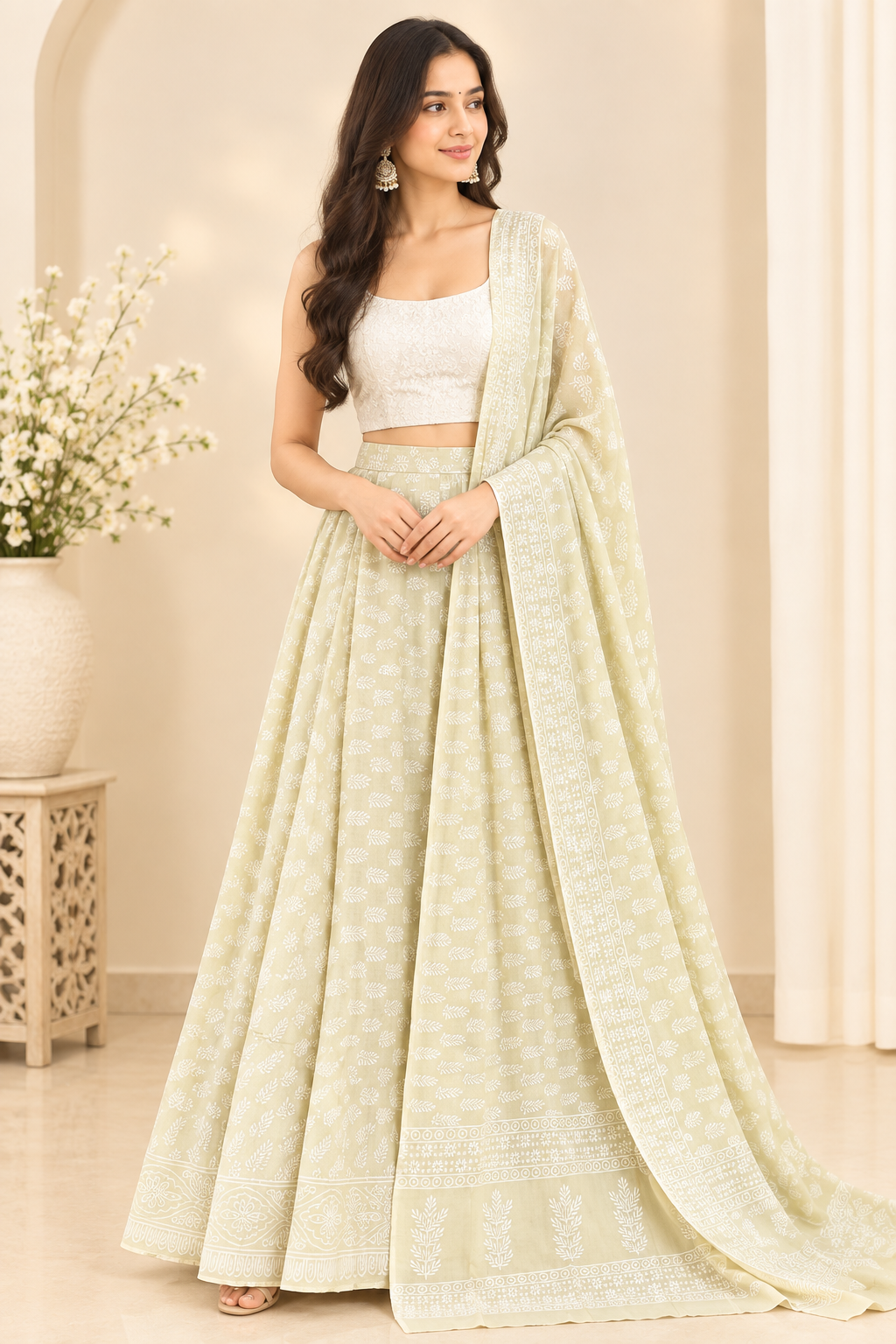 Yellow Handblock Cotton Wrap Around Skirt