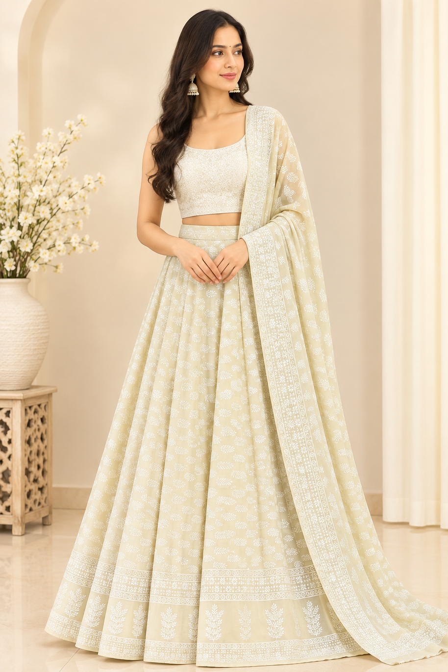 Yellow Handblock Cotton Wrap Around Skirt