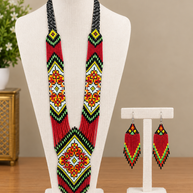 Red Multicolor Beaded Necklace Set