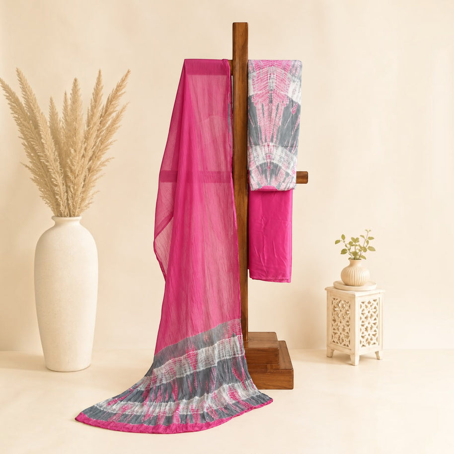 Pink Grey Modal Silk Tie-Dye Suit