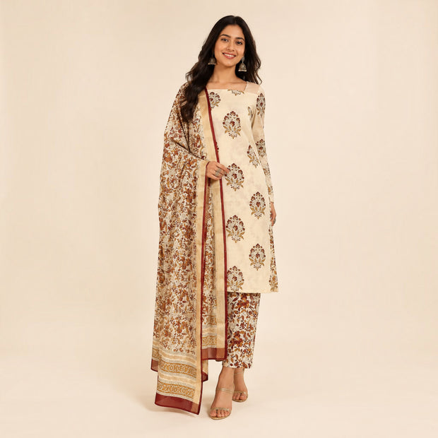 Offwhite Floral Maheswari Silk Salwar Suit