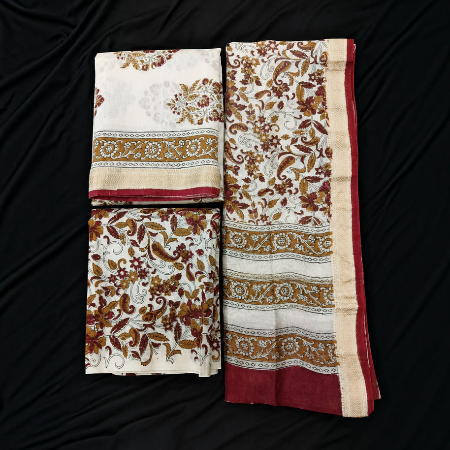 Offwhite Floral Maheswari Silk Salwar Suit