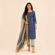 Blue Floral Maheswari Silk Salwar Suit