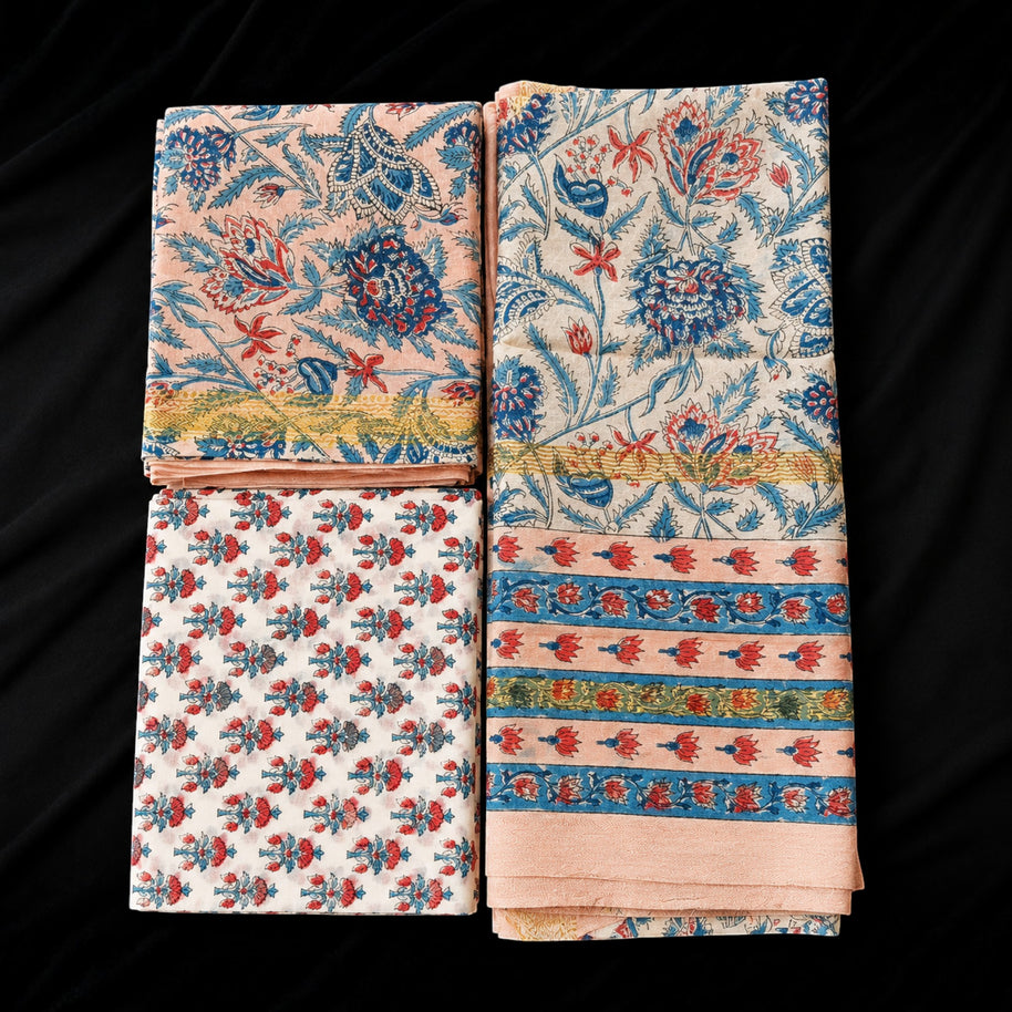 Pink Blue Floral Maheswari Silk Salwar Suit