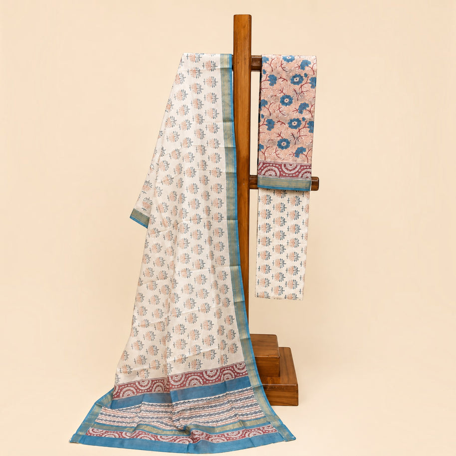 Peach Floral Maheswari Silk Salwar Suit