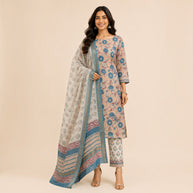 Peach Floral Maheswari Silk Salwar Suit