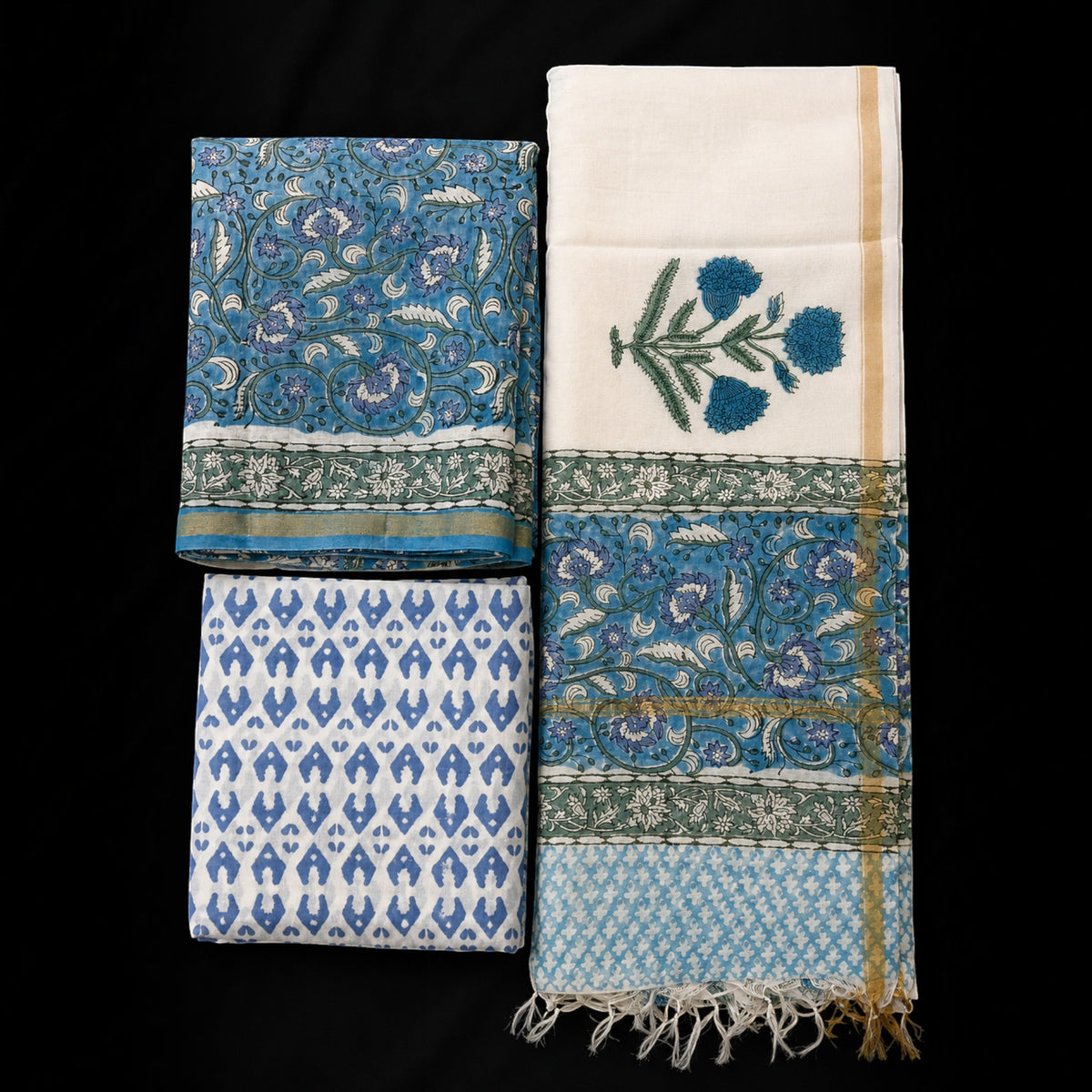 Sky Blue Floral Chanderi Silk Salwar Suit