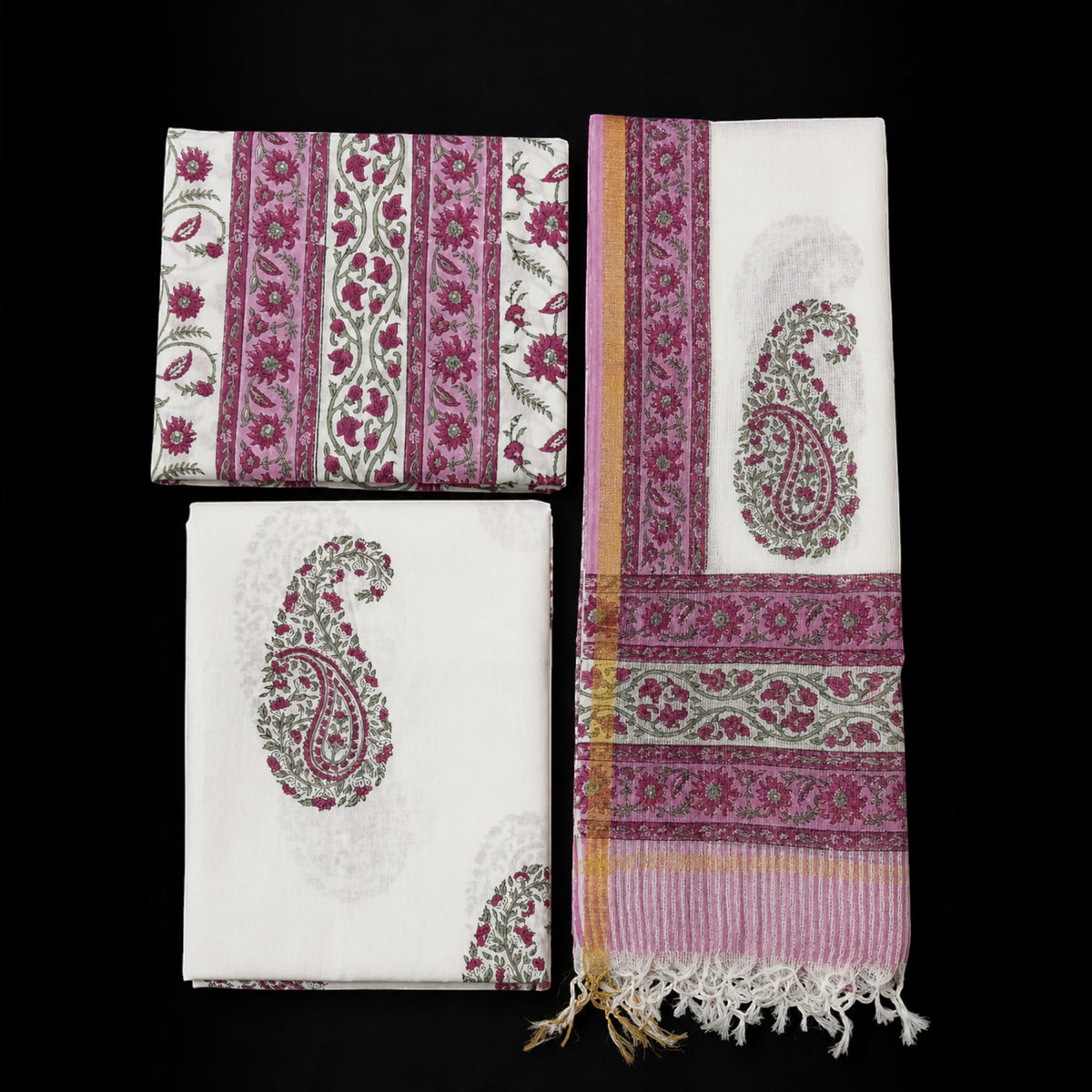 White Dark Pink Floral Cotton Salwar Suit
