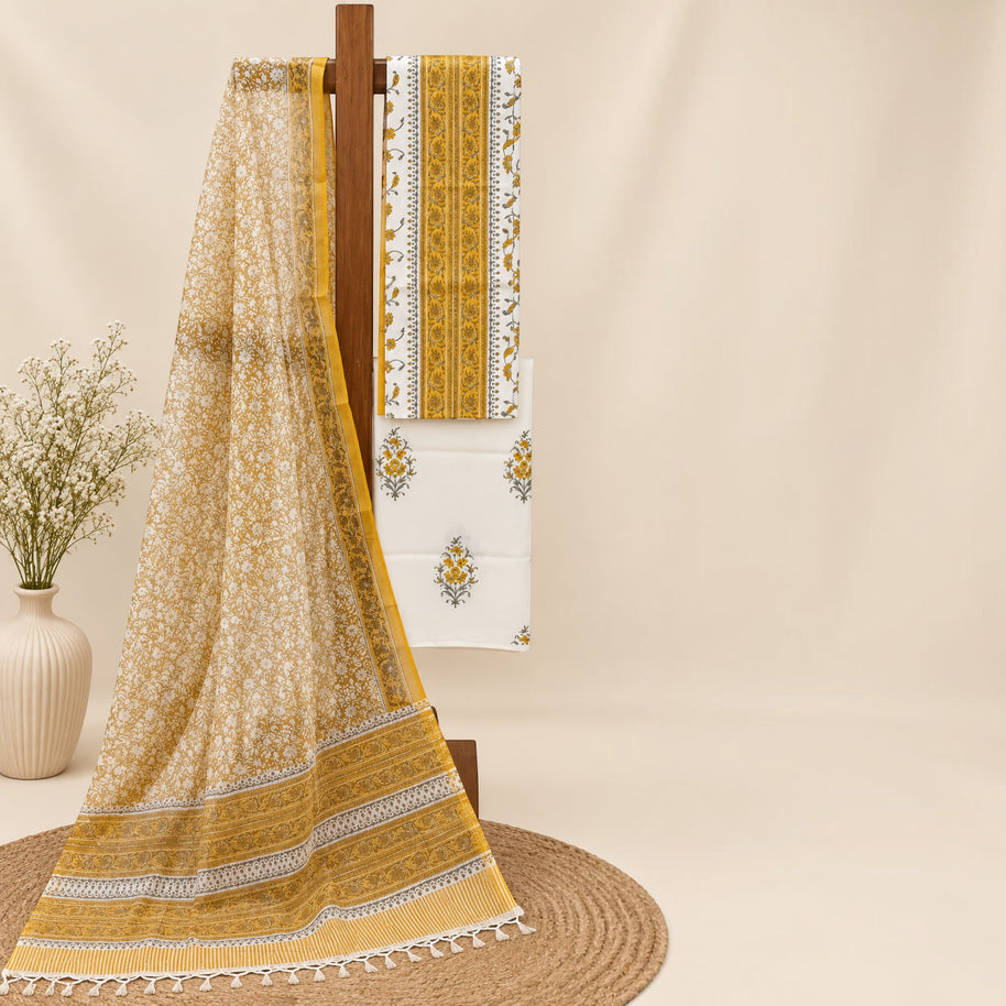 White Yellow Floral Cotton Salwar Suit