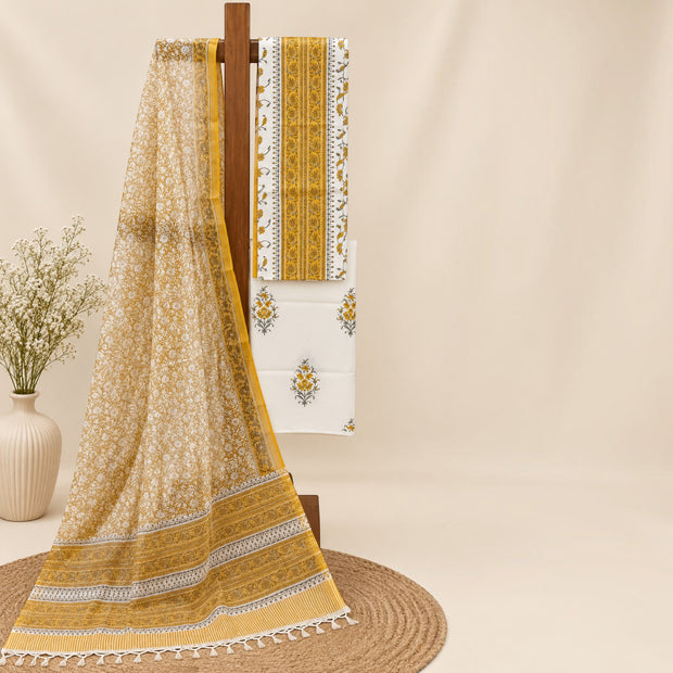 White Yellow Floral Cotton Salwar Suit