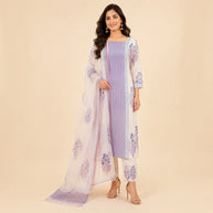White Blue Floral Cotton Salwar Suit