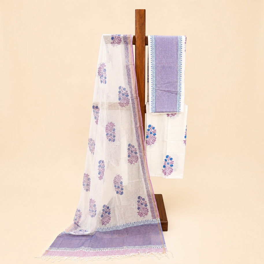 White Blue Floral Cotton Salwar Suit