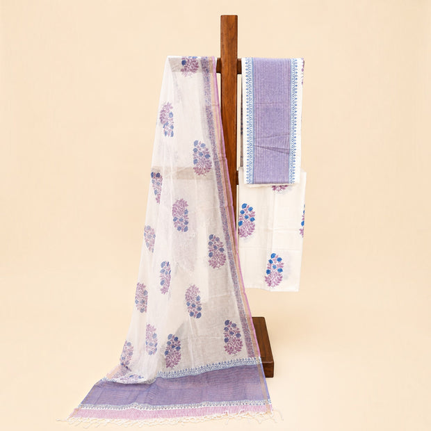 White Blue Floral Cotton Salwar Suit