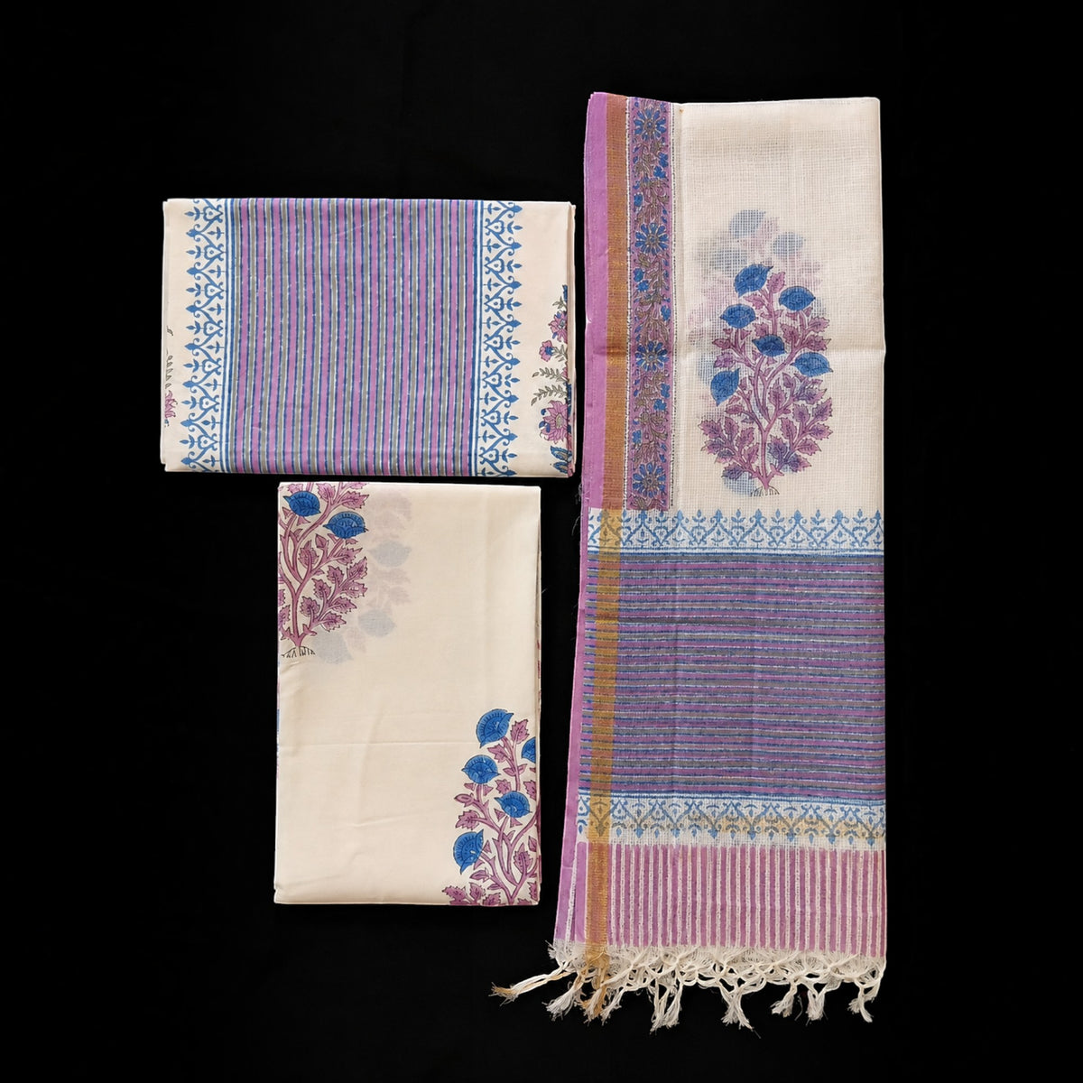 White Blue Floral Cotton Salwar Suit