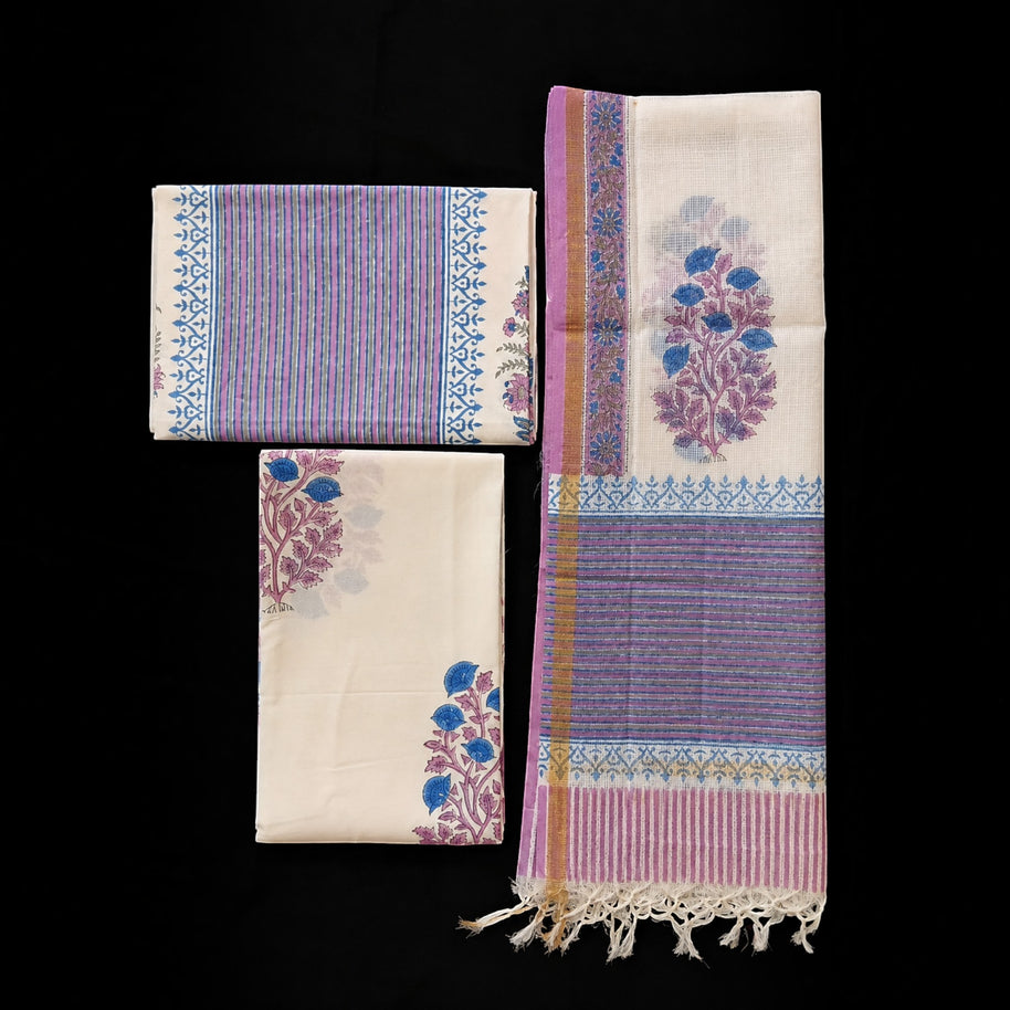 White Blue Floral Cotton Salwar Suit
