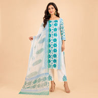 White Green Floral Cotton Salwar Suit