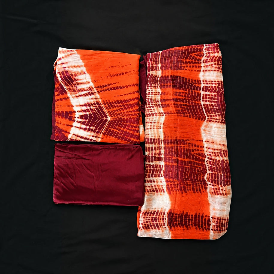 Orange Maroon Modal Silk Tie-Dye Suit