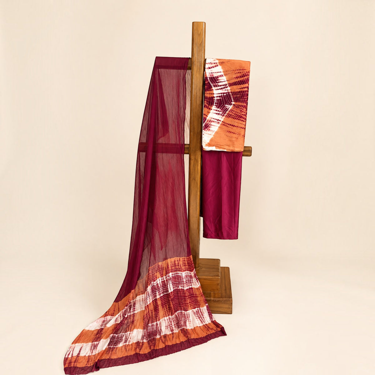 Orange Maroon Modal Silk Tie-Dye Suit
