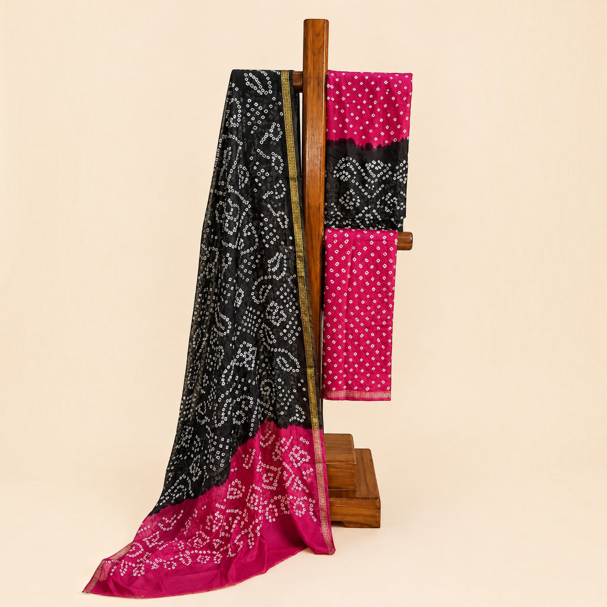 Pink Grey Modal Silk Bandhej Suit