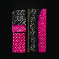 Pink Grey Modal Silk Bandhej Suit